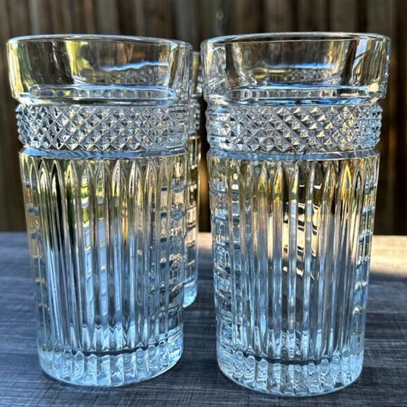 Libbey 'Radiant' Criss Cross Vertical Cut Heavy Vintage 16 0z Tumblers-Set of 4 - Picture 6 of 7